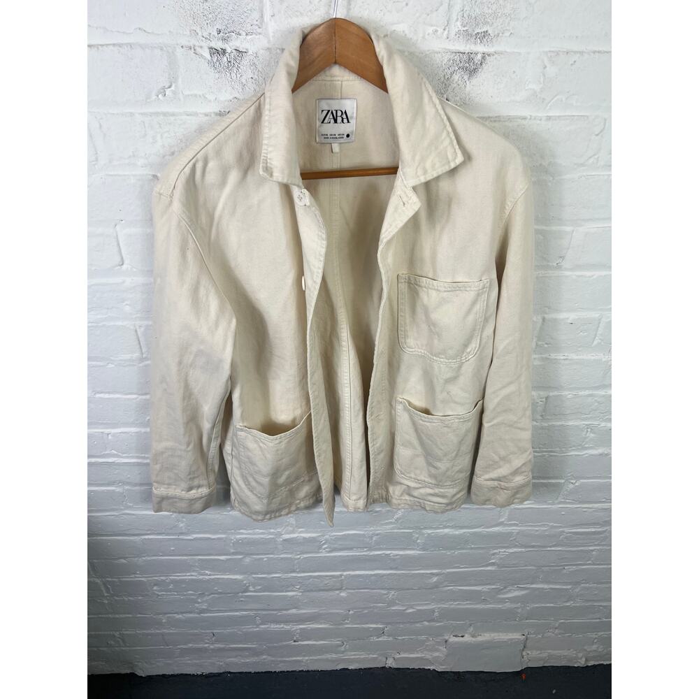 Zara Women's Denim Collared Shirt Jacket Long Sleeve Solid Cream Size XS